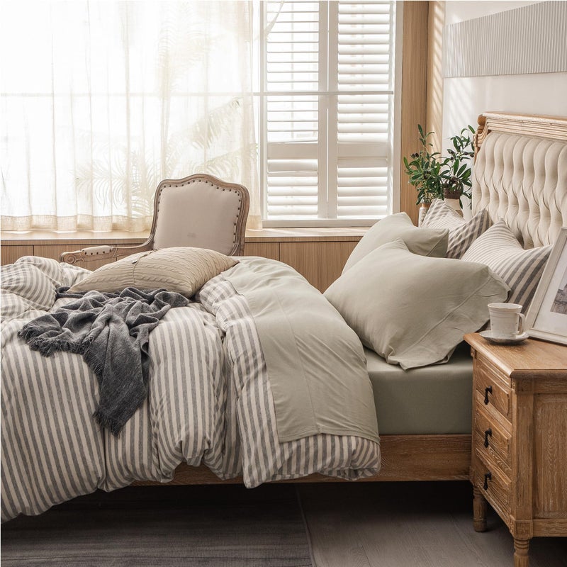 PURE ERA PURE ERA Jersey Knit 4pc Bed Sheet Set 100% T-Shirt Heather Cotton Super Soft Comfy Breathable Fits Mattress Up to 20"" Extra Deep Pocket (Dark Beige Cal King)  - Image 3