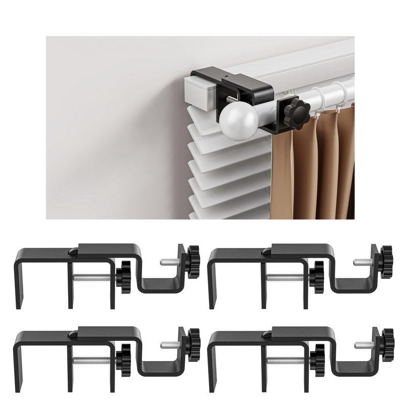 onneka Over-Blinds Curtain Rod Brackets for Outside-Mounted Blinds, Blinds Curtain Rod Brackets for 1.3â€“2â€ Rectangular Headrails, Tool-Free No-Drill Installation for Apartments, Rentals Set of 4 (Black) - Image 1
