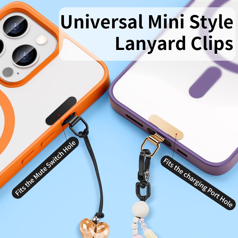saxsion Phone Charm Holder, Mini Metal Tether Tab - Ultra Thin Stainless Steel Lanyard Patch for iPhone, Universal Wrist Strap & Crossbody Lanyard Clip (Champagne Gold+black) - Image 2
