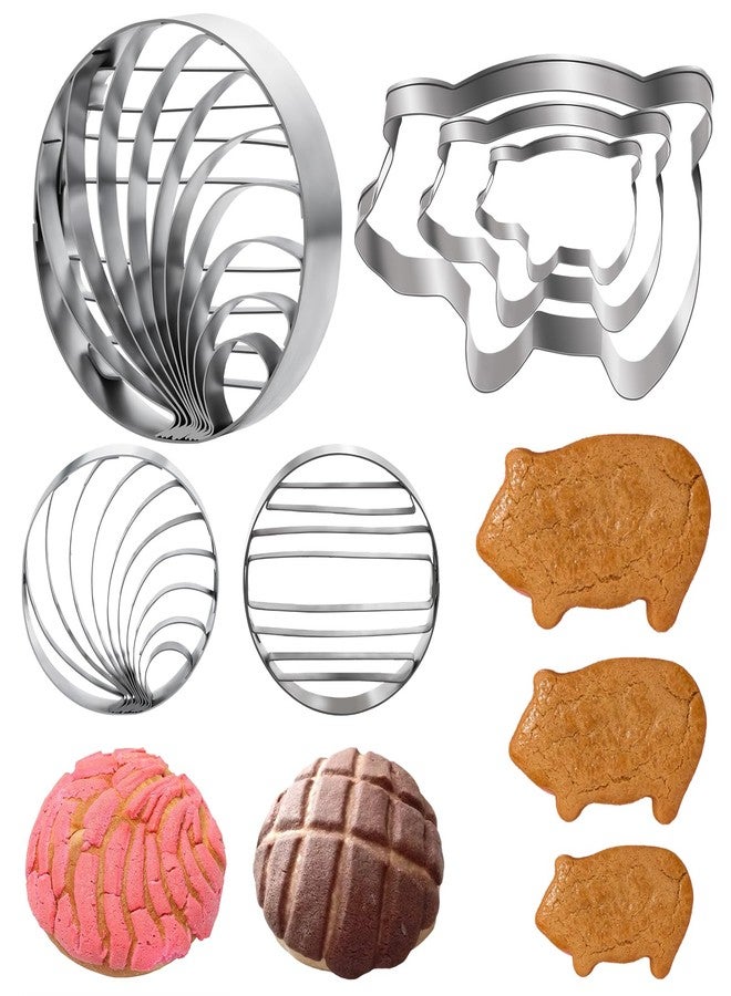 ESNOY Concha Cutter Mexican Bread Mold With 3 Sizes Pig Cookie Cutter Set,Concha Stamp Two Sided Mold For Pan Dulce Mexicano Cortadora De Pan,Cookie Stamps for Baking Cookies, Large, Silver - Image 1