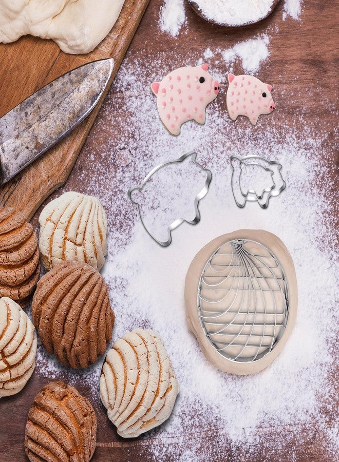 ESNOY Concha Cutter Mexican Bread Mold With 3 Sizes Pig Cookie Cutter Set,Concha Stamp Two Sided Mold For Pan Dulce Mexicano Cortadora De Pan,Cookie Stamps for Baking Cookies, Large, Silver - Image 5