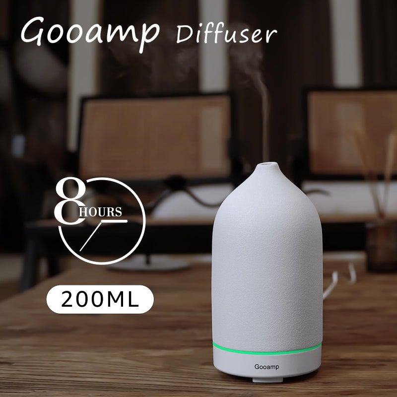 Gooamp جهاز توزيع الروائح السيراميكي 200 مل من غوآم، جهاز توزيع الروائح العطرية، جهاز توزيع الزيوت الأساسية مع 7 ألوان من الأضواء وإيقاف التشغيل التلقائي للمنزل أو المكتب، أبيض (1/3/6/ON ساعات وقت العمل) - Image 3