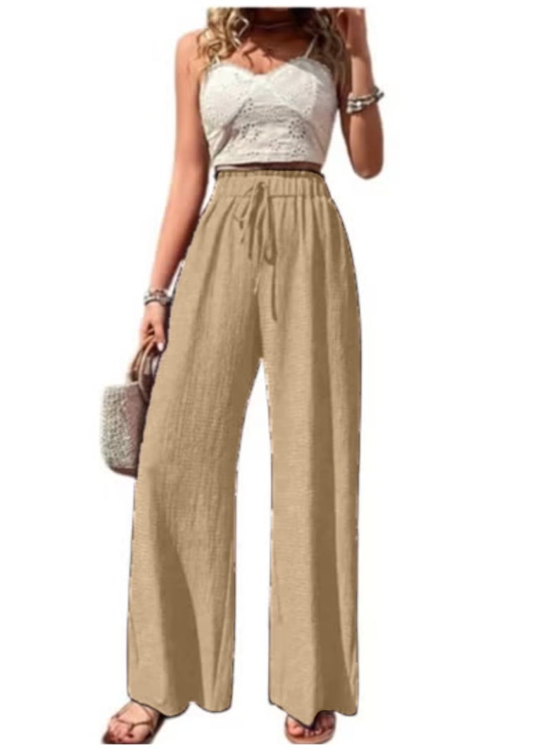 Wide Leg Tied Pants Casual High Waist Loose Pants For Spring and Summer Women's Clothing KU370 - Image 3
