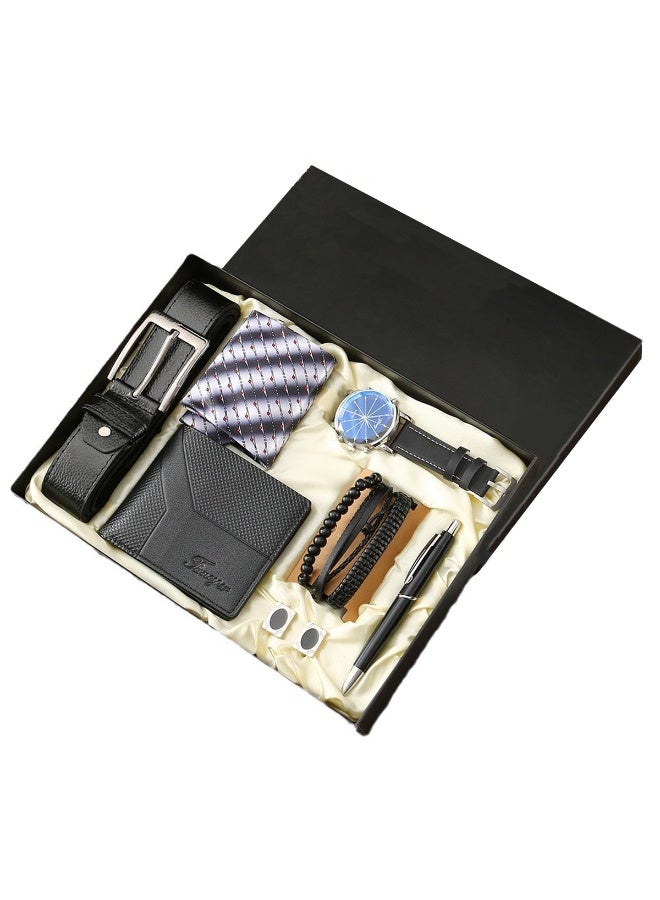 Fancy Men's Premium Gift Set (Belt, Tie, Luxury Watch, Wallet, Cufflinks, Beaded Bracelet, Signature Pen) - Ideal Practical Present for Father's Day, Birthday, Graduation - Image 1