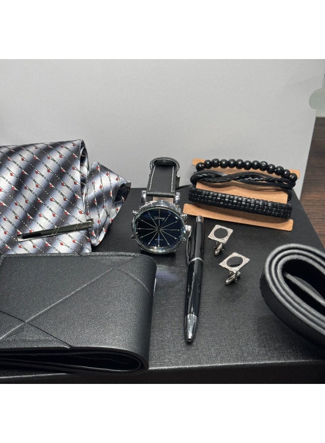 Fancy Men's Premium Gift Set (Belt, Tie, Luxury Watch, Wallet, Cufflinks, Beaded Bracelet, Signature Pen) - Ideal Practical Present for Father's Day, Birthday, Graduation - Image 5