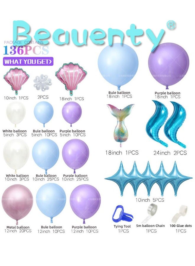 Beauenty 139-Piece Mermaid Tail Themed Decorative Balloon Set - Image 2
