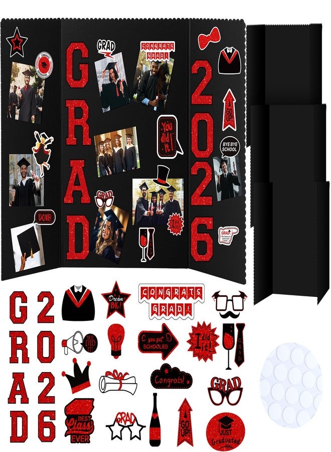 MiniInflat 4 Set Graduation Photo Display Board Trifold Poster Board for Class of 2026 Grad Party Picture Display Graduation Photo Frames for Multiple Pictures Table Decor(Black Red,24 x 32 Inches) - Image 1