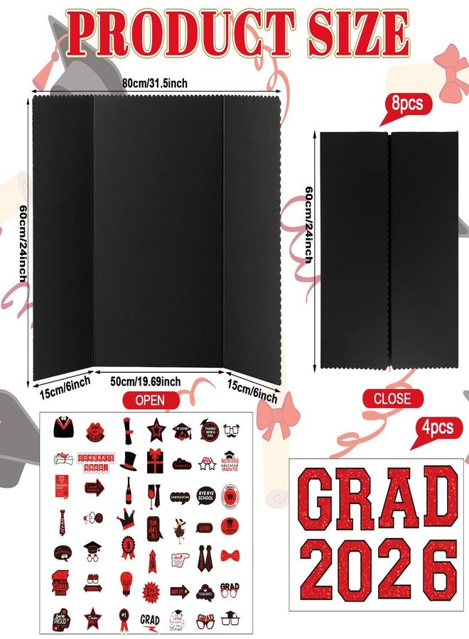 MiniInflat 4 Set Graduation Photo Display Board Trifold Poster Board for Class of 2026 Grad Party Picture Display Graduation Photo Frames for Multiple Pictures Table Decor(Black Red,24 x 32 Inches) - Image 2