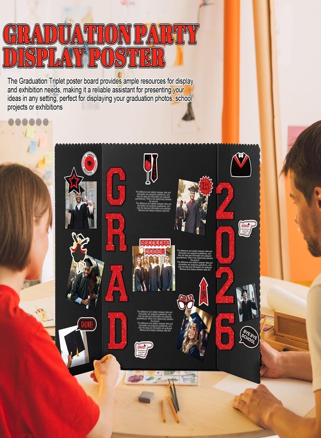 MiniInflat 4 Set Graduation Photo Display Board Trifold Poster Board for Class of 2026 Grad Party Picture Display Graduation Photo Frames for Multiple Pictures Table Decor(Black Red,24 x 32 Inches) - Image 5