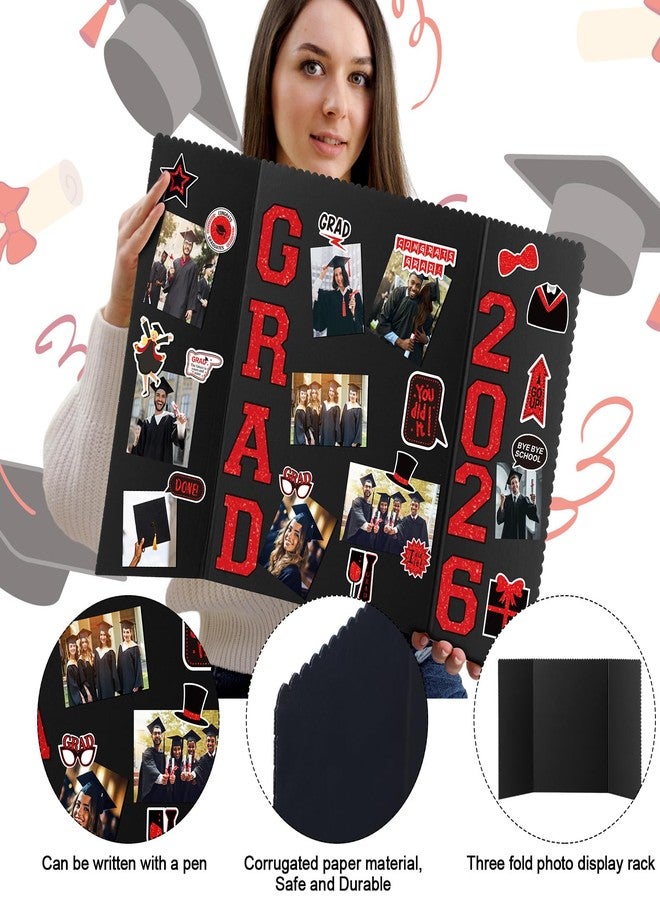 MiniInflat 4 Set Graduation Photo Display Board Trifold Poster Board for Class of 2026 Grad Party Picture Display Graduation Photo Frames for Multiple Pictures Table Decor(Black Red,24 x 32 Inches) - Image 4