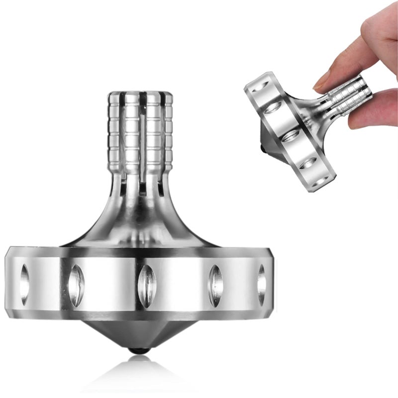 CHEETOP Precision Metal Spinning Top Long Lasting Spin Time and Perfect Balance Skilled Adult Easily Exceed 10 Mins Portable Stainless Steel EDC Office Desktop Game Toys M Silver - Image 2