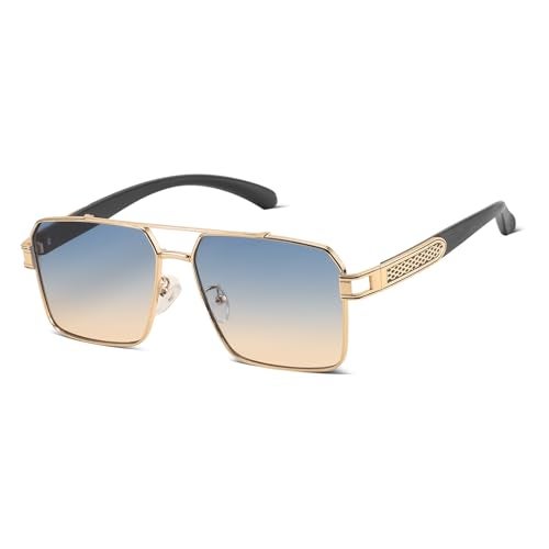 Karsaer Sparkling Frame Square Non-Polarized Sunglasses for Men Women Metal Double Beam Eyewear E1277, Multicolor - Image 1