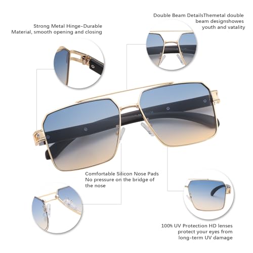 Karsaer Sparkling Frame Square Non-Polarized Sunglasses for Men Women Metal Double Beam Eyewear E1277, Multicolor - Image 5