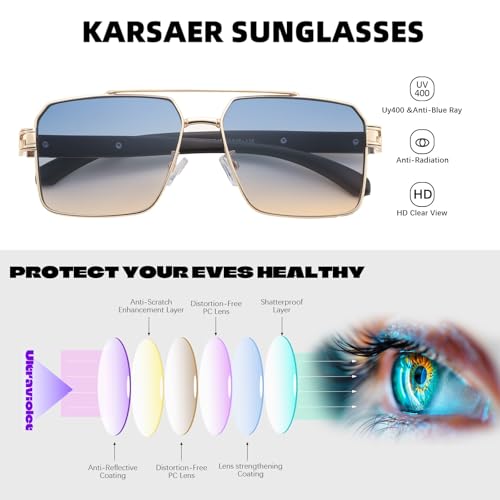 Karsaer Sparkling Frame Square Non-Polarized Sunglasses for Men Women Metal Double Beam Eyewear E1277, Multicolor - Image 3