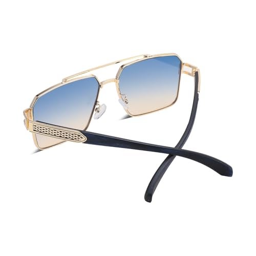 Karsaer Sparkling Frame Square Non-Polarized Sunglasses for Men Women Metal Double Beam Eyewear E1277, Multicolor - Image 2