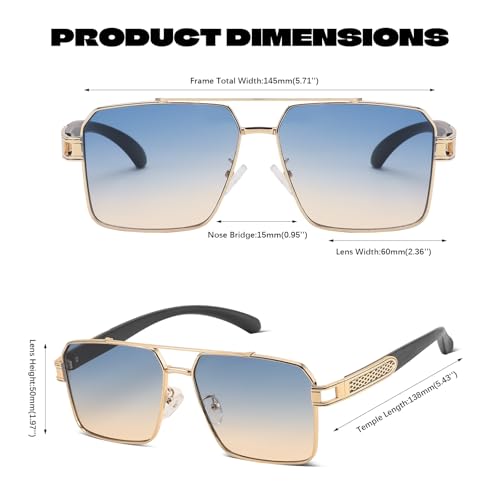 Karsaer Sparkling Frame Square Non-Polarized Sunglasses for Men Women Metal Double Beam Eyewear E1277, Multicolor - Image 4