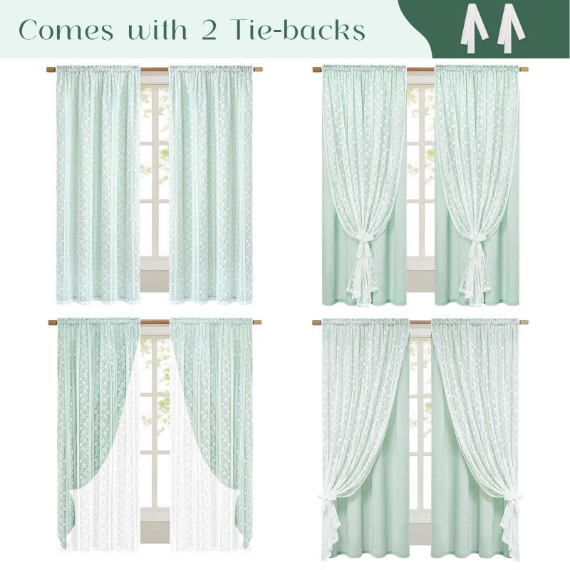 ASPMIZ Linen Curtains for Bedroom Double Layer Curtain 63 Inch Length 2 Panels, Farmhouse Rod Pocket Drapes with Tiebacks, Light Filtering Window Treatment for Living Room, 52 x 63 Inch, Mint Green - Image 4