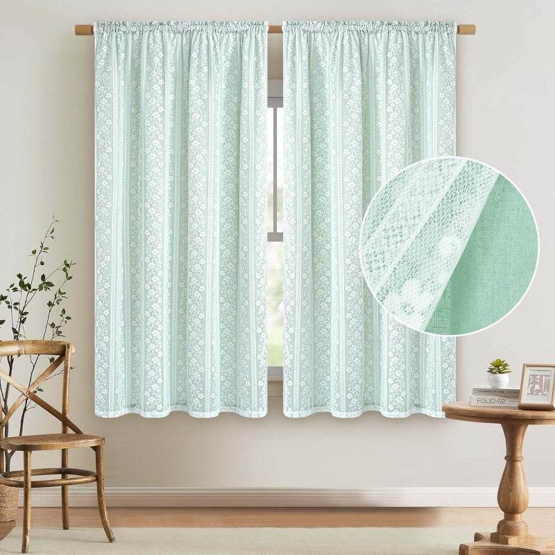 ASPMIZ Linen Curtains for Bedroom Double Layer Curtain 63 Inch Length 2 Panels, Farmhouse Rod Pocket Drapes with Tiebacks, Light Filtering Window Treatment for Living Room, 52 x 63 Inch, Mint Green - Image 2