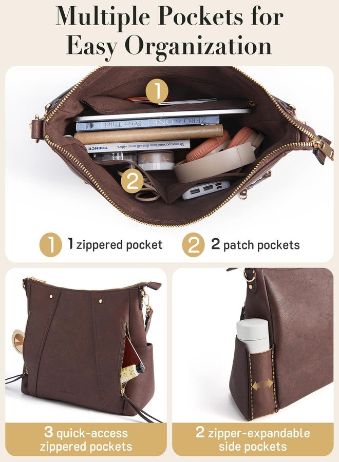 Missnine Hobo Bag for Women Crossbody Purse and Handbags Vegan Leather Shoulder Tote Bag with Multi-Pockets, Brown - Image 2