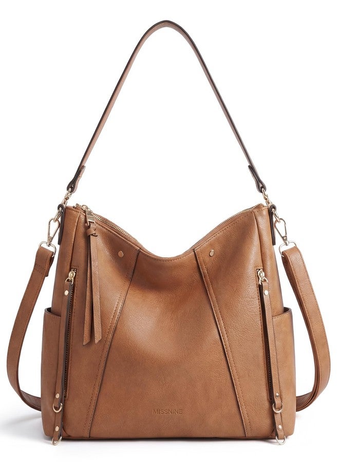 Missnine Hobo Bag for Women Crossbody Purse and Handbags Vegan Leather Shoulder Tote Bag with Multi-Pockets, Brown - Image 1