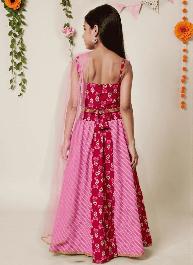 Nautinati Nautinati Red Festive Ethnic Set For Girls – Cotton Comfort & Style