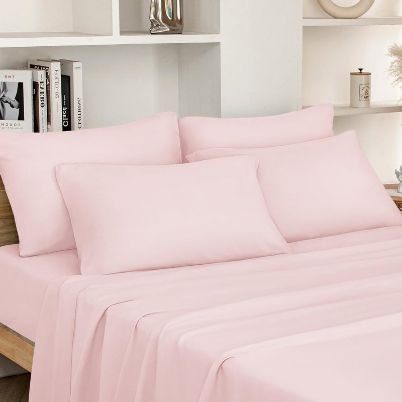 HOMEIDEAS HOMEIDEAS Full Size Bed Sheets - 6 Piece Set (Pale Pink) - Extra Soft Brushed Microfiber 1800 Bedding Sheets  Deep Pocket  Wrinkle & Fade Free - Image 1