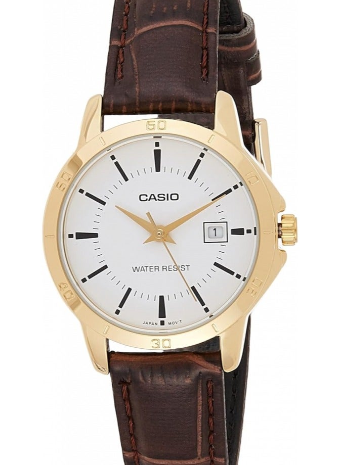 Casio Women's Watch - LTP-V004GL-7AUDF White Dial, Brown Band - Image 1