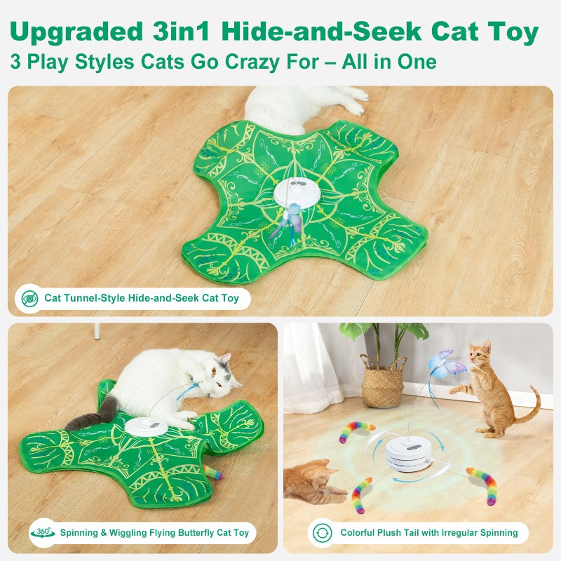 Qraxond Interactive Cat Toys for Indoor Cats,[Newly Upgraded] Rechargeable Touch Activated Hide and Seek Kitten Toys for Bored Indoor Adult Cats with Fluttering (Green) - Image 2