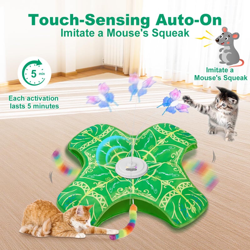Qraxond Interactive Cat Toys for Indoor Cats,[Newly Upgraded] Rechargeable Touch Activated Hide and Seek Kitten Toys for Bored Indoor Adult Cats with Fluttering (Green) - Image 3