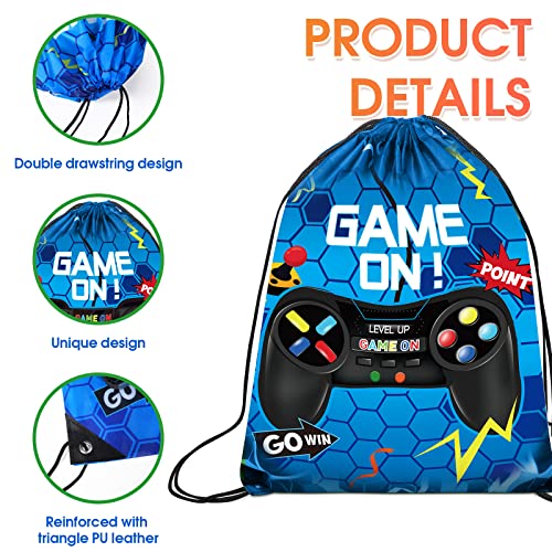 Eccliy 20 Pcs Video Game Party Favor Bags Gamer Birthday Party Drawstring Bags for Kids Boys Girls 12 x 10 Inch Gaming Goodie Treat for Game on Theme Decorations SuppliesBlueFresh Style - Image 5