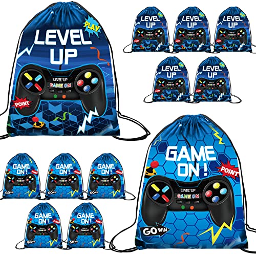 Eccliy 20 Pcs Video Game Party Favor Bags Gamer Birthday Party Drawstring Bags for Kids Boys Girls 12 x 10 Inch Gaming Goodie Treat for Game on Theme Decorations SuppliesBlueFresh Style - Image 1