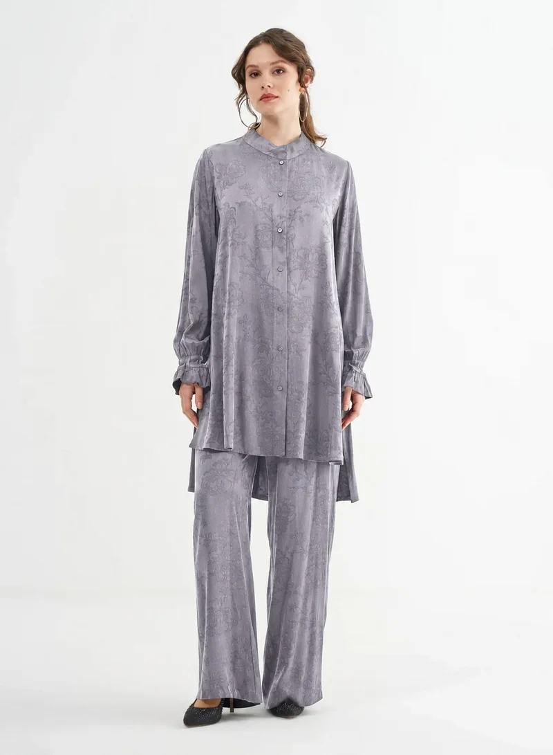 Elegant Jacquard Two-Piece Set for Women - Grey