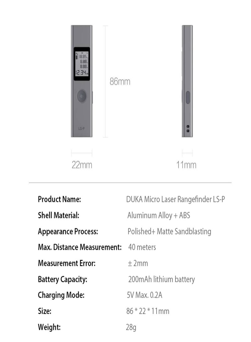 Generic DUKA Rangefinder LS-P Handheld Portable High Precision USB Fast Charge Range Finder 40M - Image 2