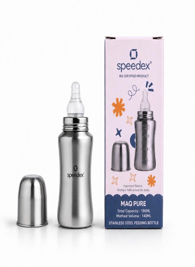 SPEEDEX Stainless Steel Baby Feeding Bottle 140ml with Silicone Grip & ML Marking | BPA Free, Anti-Colic Medium Flow Nipple | Leak Resistant 304 Grade Steel Infant Milk Bottle for Newborn Babies - Image 1
