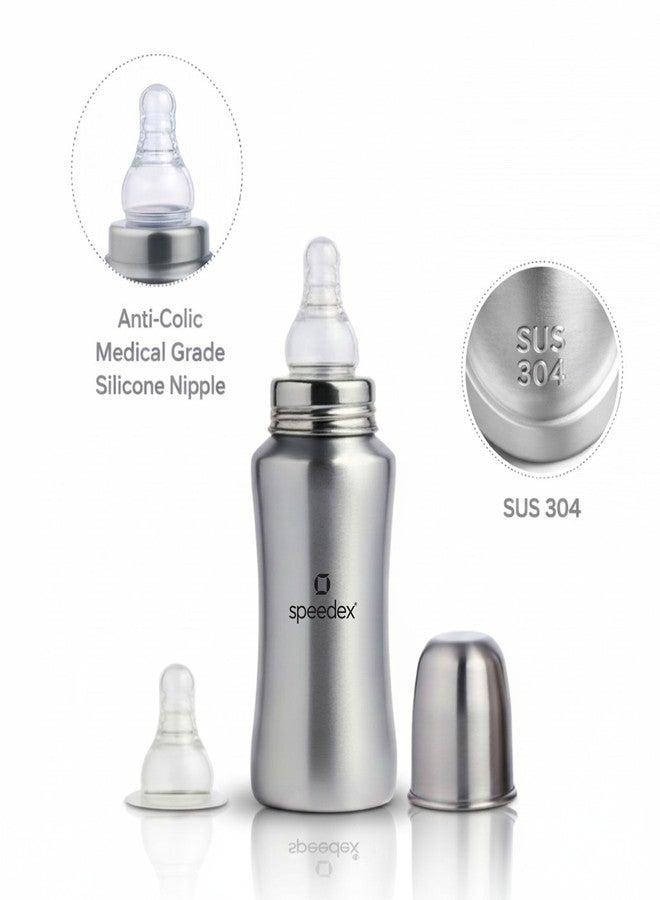 SPEEDEX Stainless Steel Baby Feeding Bottle 140ml with Silicone Grip & ML Marking | BPA Free, Anti-Colic Medium Flow Nipple | Leak Resistant 304 Grade Steel Infant Milk Bottle for Newborn Babies - Image 2
