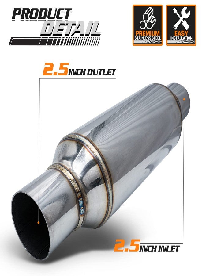 M-AUTO Single Chamber Muffler, 2.5" Inside Inlet and Outlet Universal Stainless Steel Exhaust Muffler Assembly, 16" Overall Length, Black - Image 2