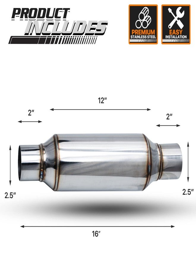 M-AUTO Single Chamber Muffler, 2.5" Inside Inlet and Outlet Universal Stainless Steel Exhaust Muffler Assembly, 16" Overall Length, Black - Image 3