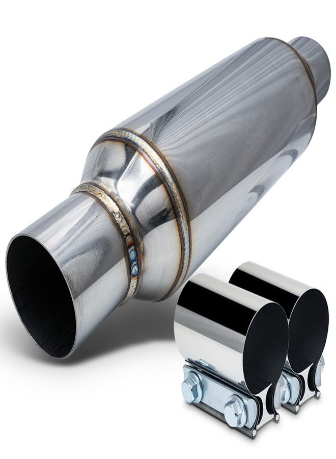 M-AUTO Single Chamber Muffler, 2.5" Inside Inlet and Outlet Universal Stainless Steel Exhaust Muffler Assembly, 16" Overall Length, Black - Image 1