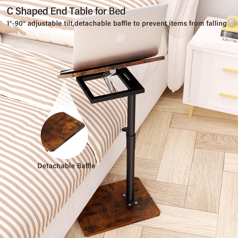 YUHFERA Sofa Armrest Tray Table for Couch - 360Â° Swivel Height Adjustable End for Small Spaces, Snack Side Table for Bed or Chair with Phone & Tablet Slot (Rich,Angle Adjustable) - Image 2