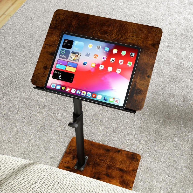 YUHFERA Sofa Armrest Tray Table for Couch - 360Â° Swivel Height Adjustable End for Small Spaces, Snack Side Table for Bed or Chair with Phone & Tablet Slot (Rich,Angle Adjustable) - Image 1