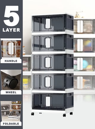 5-Layer Collapsible Storage Cabinet Rack with Wheels – Heavy-Duty PP, Glossy Modern Finish, Foldable & Portable, Secure Double Door Lock – Multi-Layer Organizer for Home, Office & Outdoor Use (50x32x139 cm) - pzsku/ZFDADDA393CC868FD36DBZ/45/1745418750/e3b2f66c-620b-42c8-a0ff-95964d9908ea