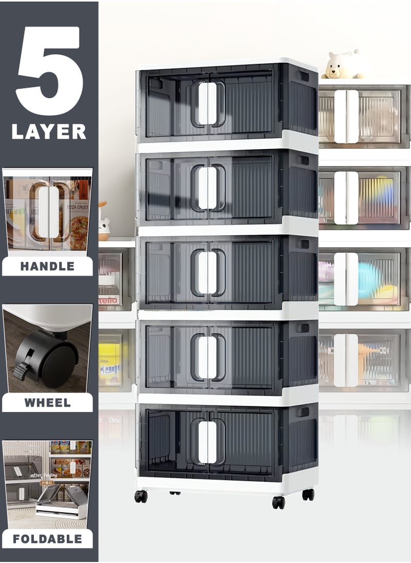 Toshionics 5-Layer Collapsible Storage Cabinet Rack with Wheels – Heavy-Duty PP, Glossy Modern Finish, Foldable & Portable, Secure Double Door Lock – Multi-Layer Organizer for Home, Office & Outdoor Use (50x32x139 cm)  - Image 1