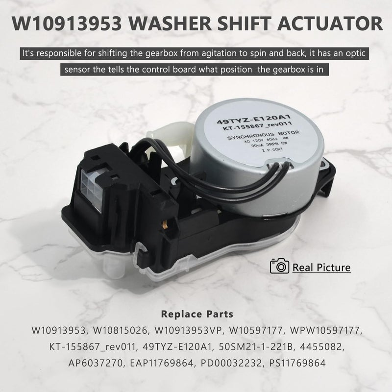 W10913953، W11481722، 49tyz-e120a1: مشغل تحويل الغسالة (Washer Shifter Actuator) متوافق مع غسالات Whirlpool، Kenmore، وMaytag، ويمكن استخدامه لاستبدال الأجزاء W10815026، W10597177، وW10913953VP. - Image 3