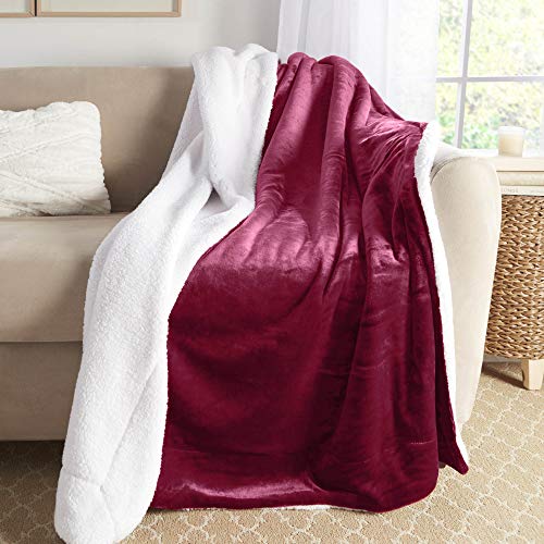 Genteele Sherpa Throw Blanket Super Soft Reversible Ultra Luxurious Plush Blanket, 50 x 60 inches, Rich Burgundy Red/White - Image 2
