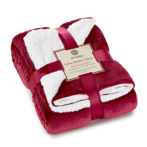 Genteele Sherpa Throw Blanket Super Soft Reversible Ultra Luxurious Plush Blanket, 50 x 60 inches, Rich Burgundy Red/White - Image 1