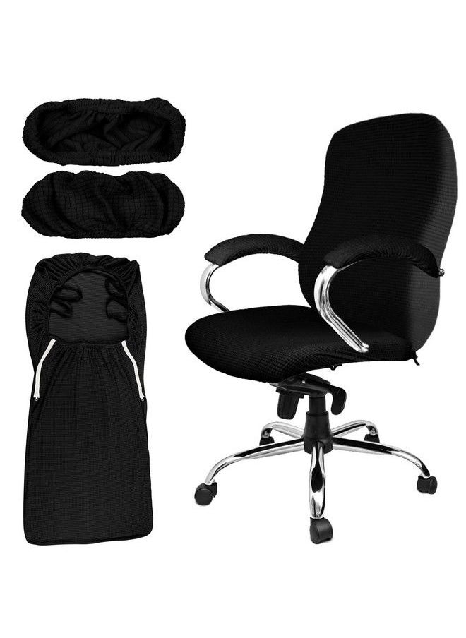 Tatuo 3 Pcs Computer Office Chair Cover Universal Rotating Chair Slipcovers Protector Removable Washable Office Chair Armrest Covers With Zipper For High Back Chair Seat Backrest (Black Large)  - Image 1