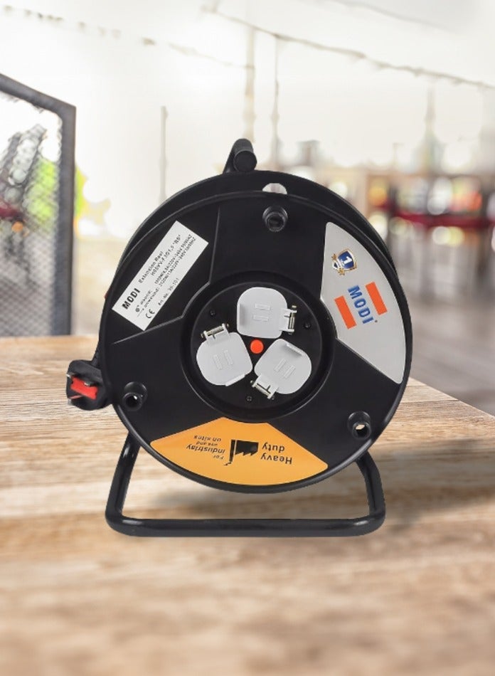 MODI Heavy Duty 25m Cable Reel – 3x2.5mm² Copper Wire, Fire Retardant, Overload Protected Extension Cable for Home, Office & Industrial Use - Image 1