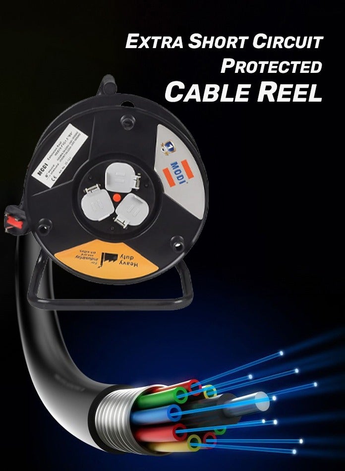 MODI Heavy Duty 25m Cable Reel – 3x2.5mm² Copper Wire, Fire Retardant, Overload Protected Extension Cable for Home, Office & Industrial Use - Image 4