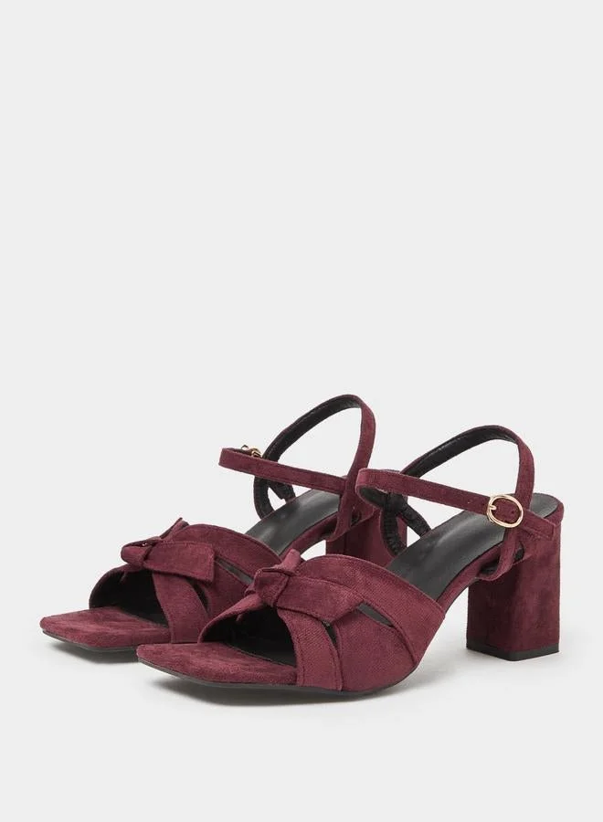 Styli Burgundy Suede Look Bow-Detail Sandals