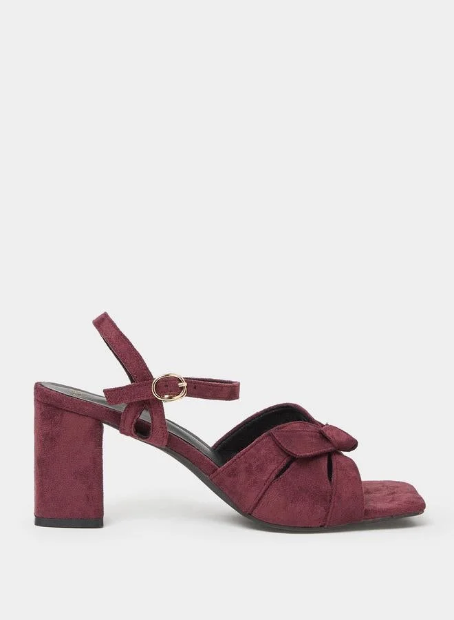 Styli Burgundy Suede Look Bow-Detail Sandals